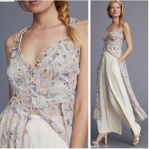 New Anthropologie Sheer Chiffon
Curtain Tunic Duster Top in Pink Multi size M - Picture 1 of 11